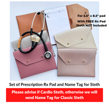 Load image into Gallery viewer, Set of Sleeves for Prescription Pad + Name Tag for Stethoscope βπ