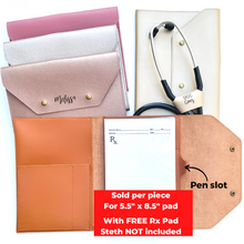 Load image into Gallery viewer, Set of Sleeves for Prescription Pad + Name Tag for Stethoscope
